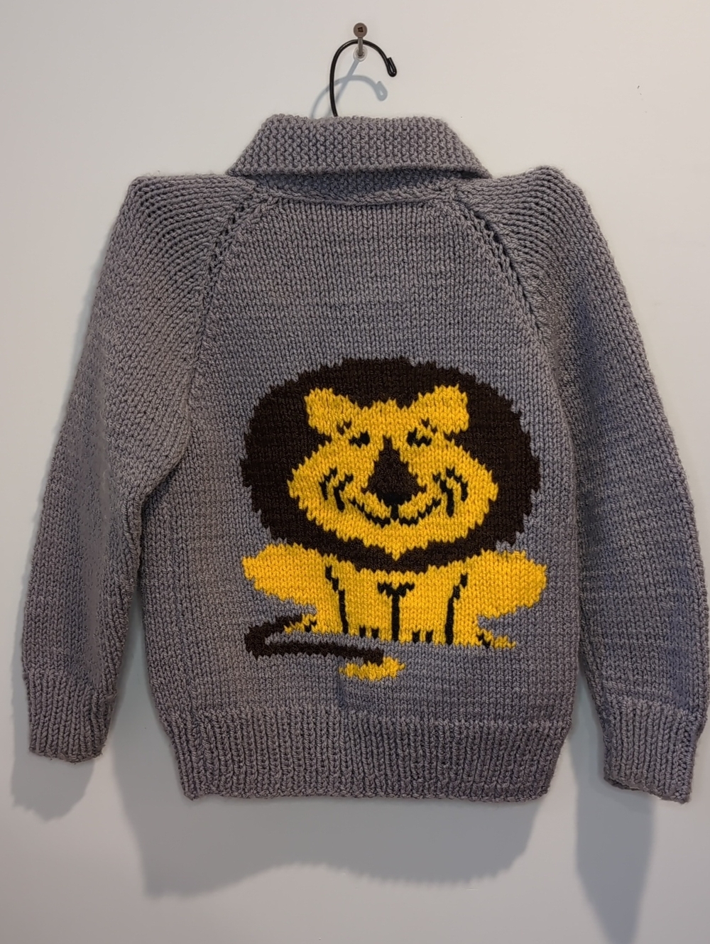 Vintage Grey Knit Lion Zip Cardigan